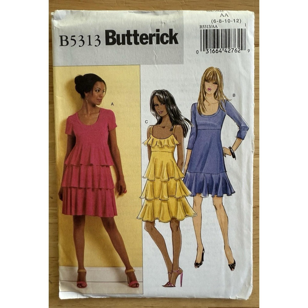 Butterick Pattern B5313 Misses' Dress w Flounce Variations Size 6-12 Uncut